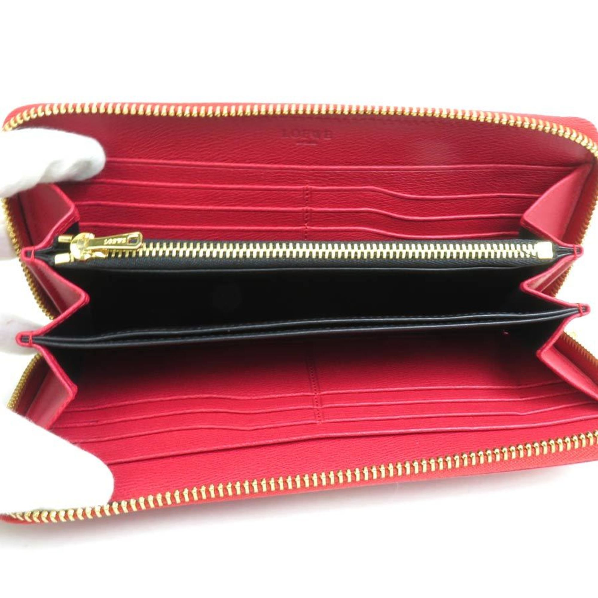 LOEWE Round Long Wallet Leather Red