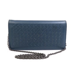 Bottega Veneta BOTTEGA VENETA Wallet Chain Intrecciato Leather/Metal Navy Blue Women's