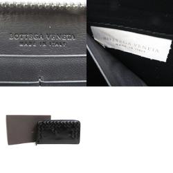 BOTTEGA VENETA Round Long Wallet Intrecciato Leather Black