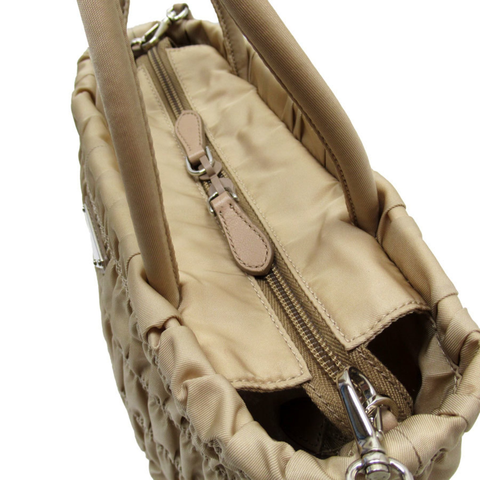 PRADA Handbag Shoulder Bag Nylon/Leather Light Beige Silver Women's