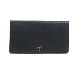 CHANEL Bi-fold Wallet Coco Button Leather Black Women's