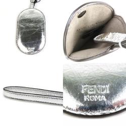 FENDI Badge Holder Leather Silver Unisex