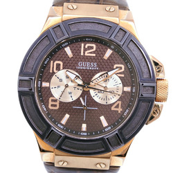 Guess Wristwatch W0040G3 Stainless Steel x Leather Gold Quartz Analog Display Brown Dial Men's