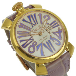 Gaga Milano Manuale Watch 46 Stainless Steel x Leather Purple Gold Quartz Small Second Dial Men's I140223037