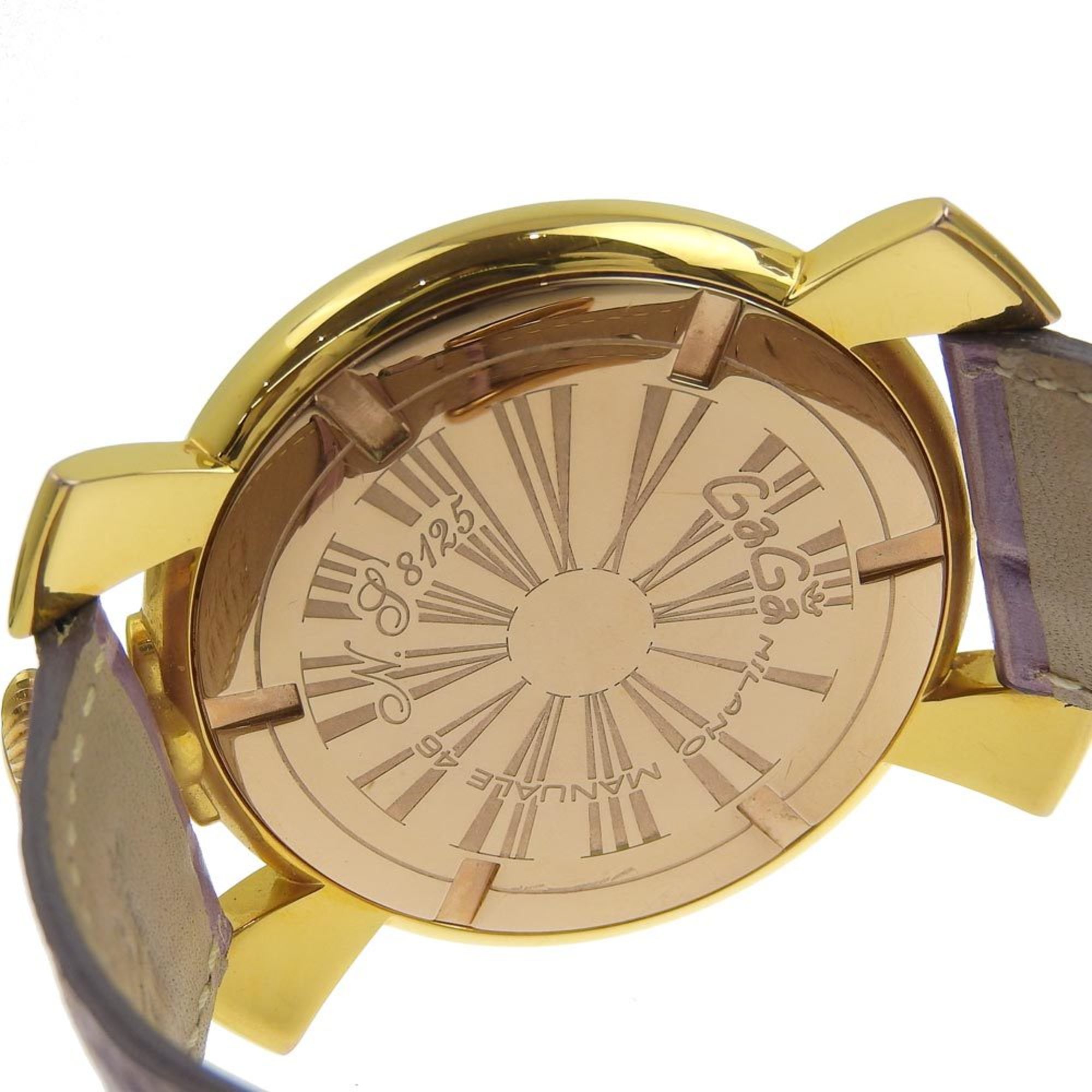 Gaga Milano Manuale Watch 46 Stainless Steel x Leather Purple Gold Quartz Small Second Dial Men's I140223037