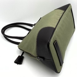 PRADA Prada Handbag Khaki Green Brown Canvas x Leather Key and Lock Triangular Plate Women's ITWLHA5SLMC2