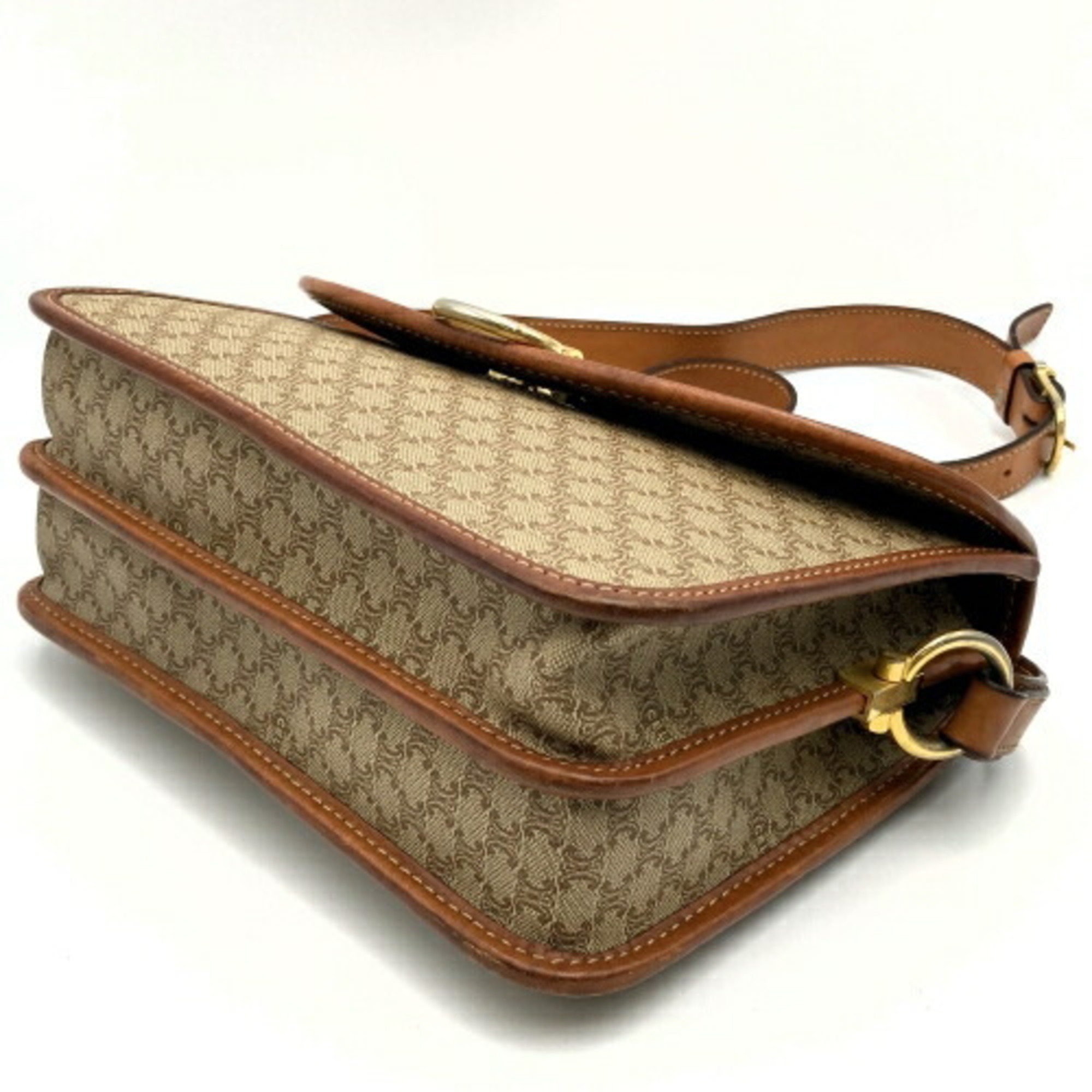 Celine Shoulder Bag Macadam Pattern Round Hardware Beige Leather Women's CELINE ITG5DTQM3QBC