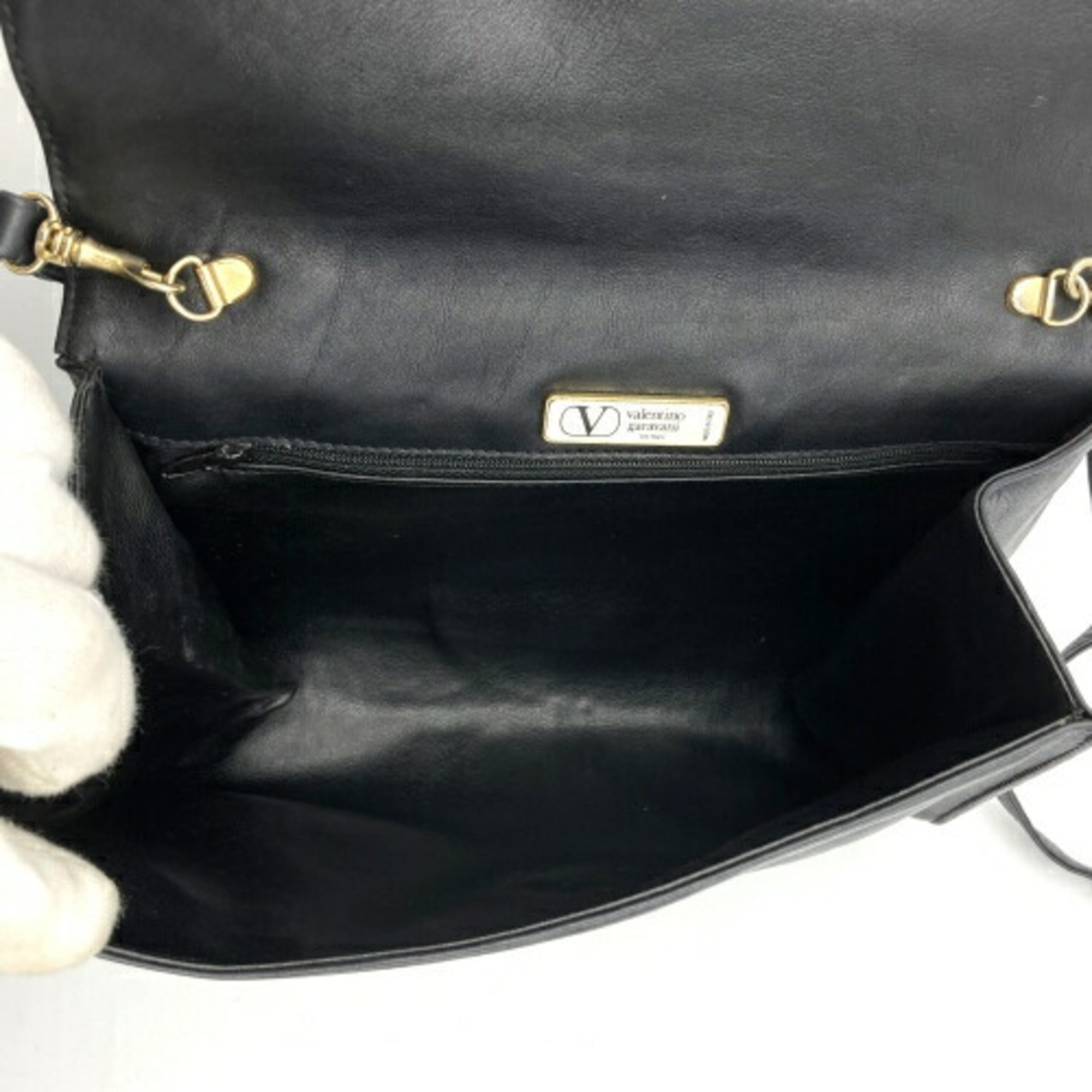 Valentino Shoulder Bag Ribbon Motif V Black Leather Women's VALENTINO IT6HBXR4TA80