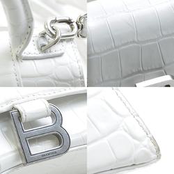 BALENCIAGA Handbag Shoulder Bag Hourglass XS Embossed Leather Off-White Silver Women's