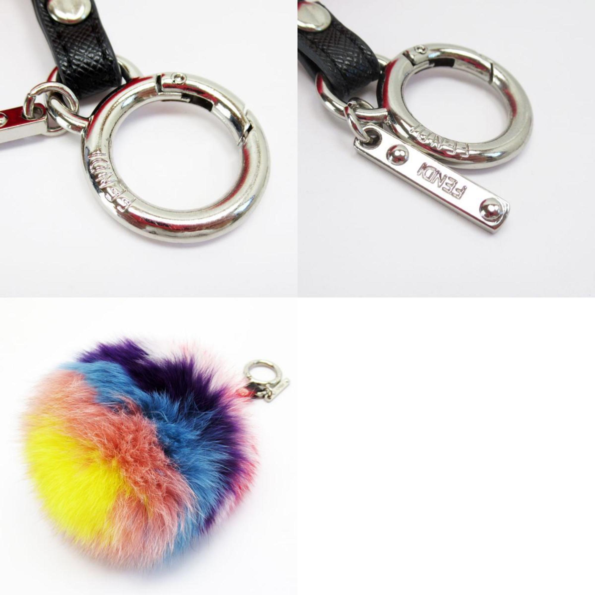 FENDI Charm Pompom Fur/Leather Multicolor Silver Unisex