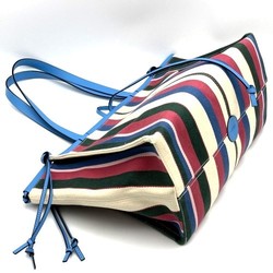 LOEWE Tote Bag Cushion Canvas Leather Multicolor Multistripe Light Blue Ladies USED IT8PT8ET1E84
