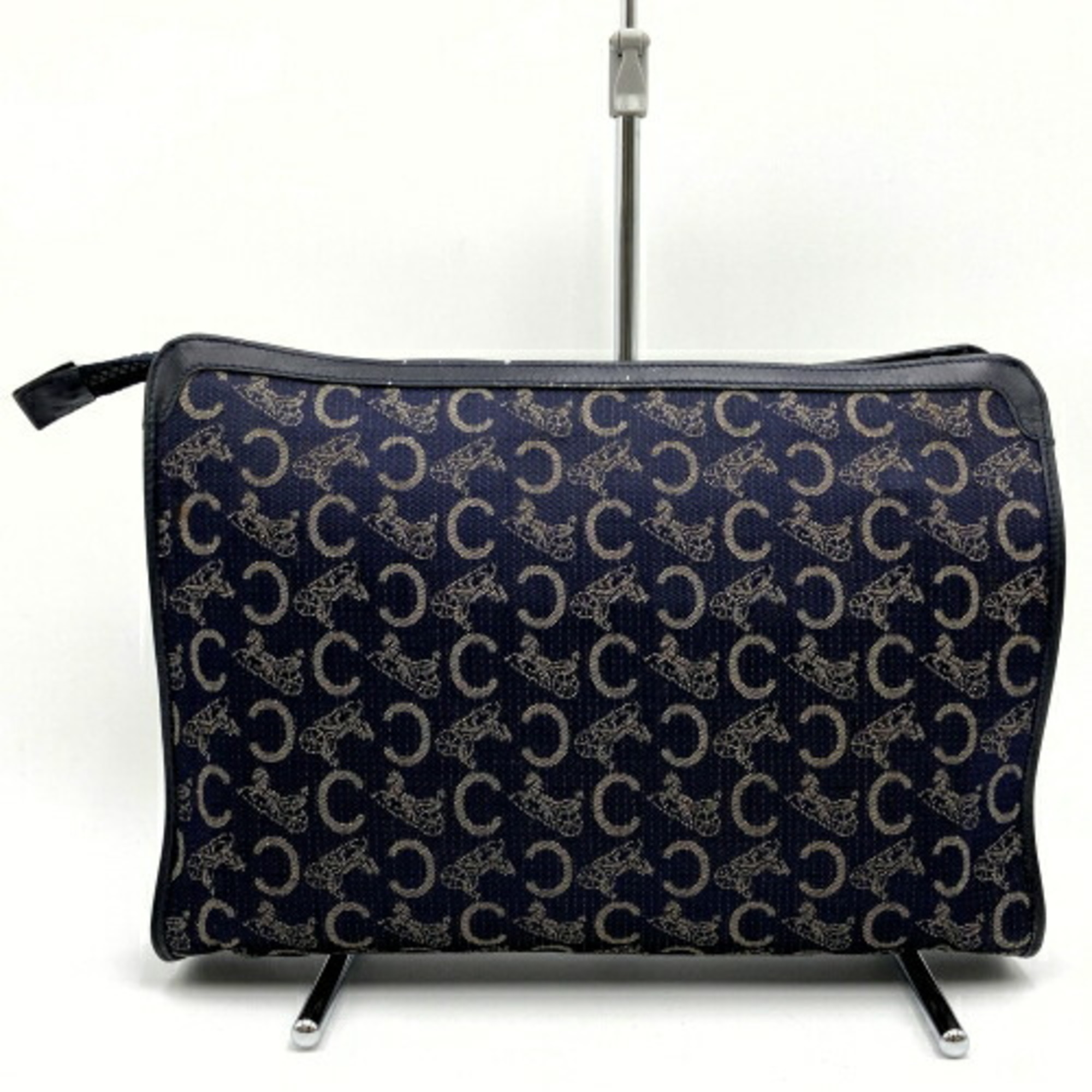 CELINE Celine M02 Clutch Bag Second Navy Dark Blue Canvas Leather C Saluki Carriage Pattern Ladies ITV3MGEVF21H