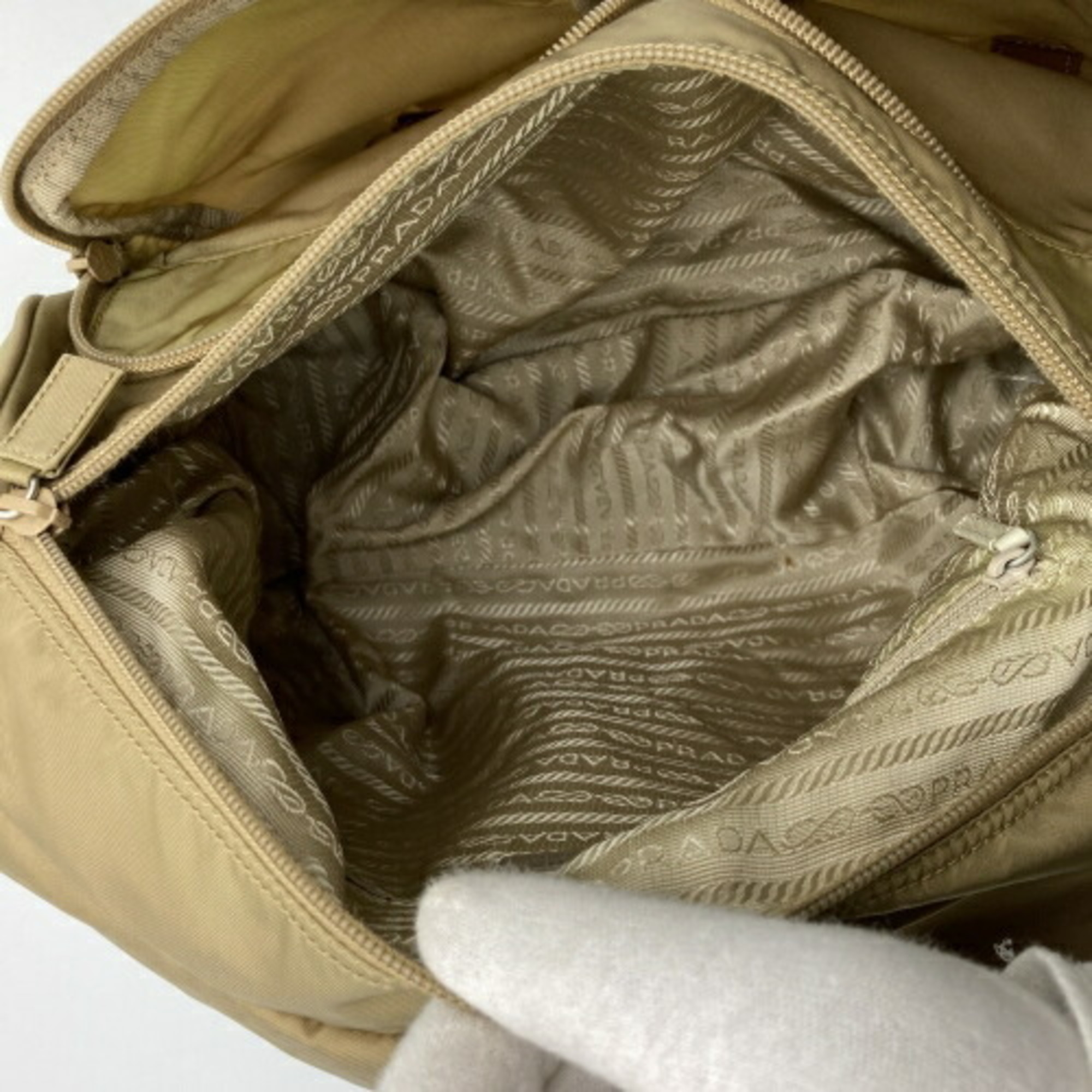 PRADA Triangular Plate Shoulder Bag Belt Hardware Khaki Nylon Ladies ITQT323N4W2N