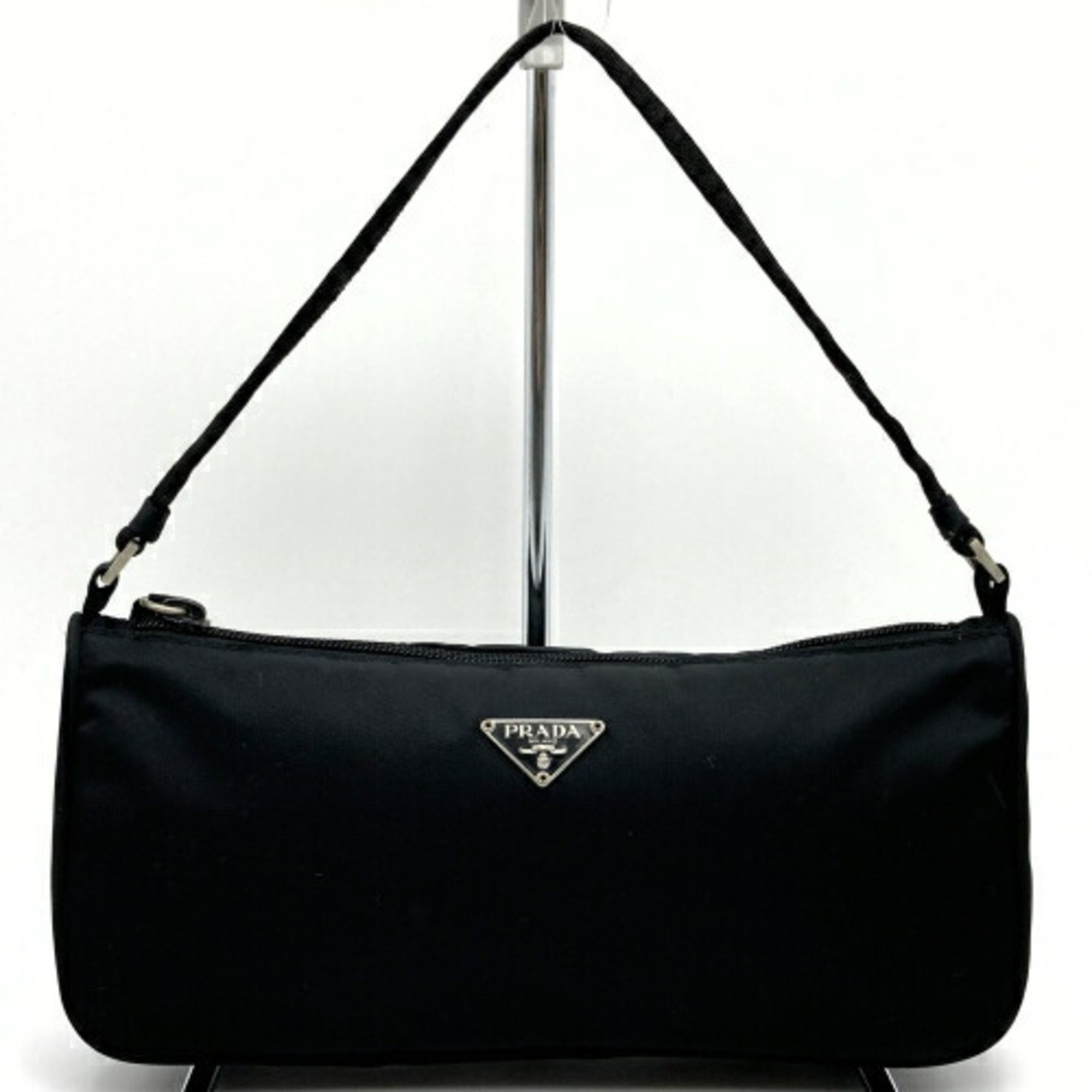 PRADA Triangle Plate Handbag Pochette Bag Black Nylon Ladies ITUME9VJVC7O