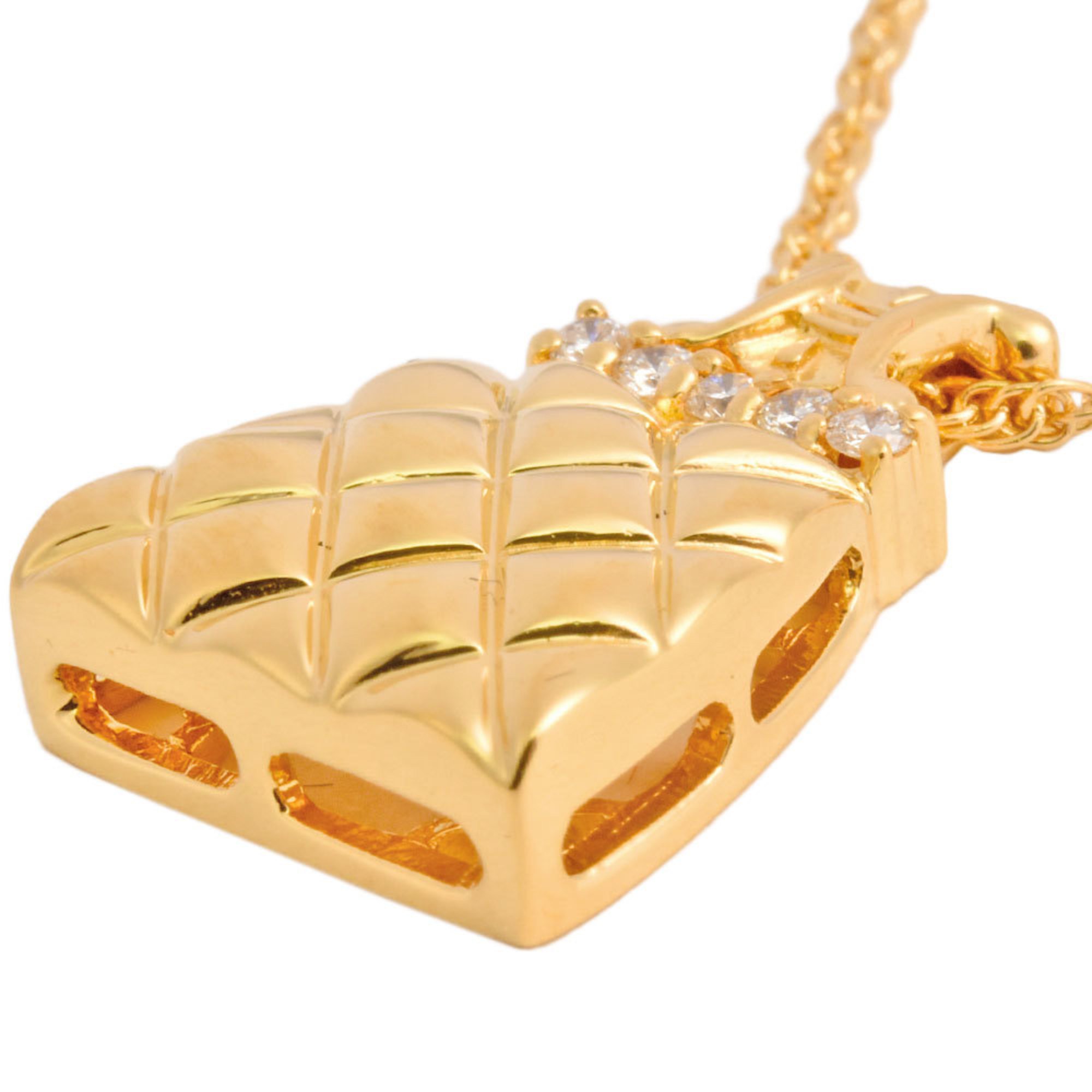 Celine Macadam Bag Motif Necklace Diamond 0.08ct K18YG Ladies