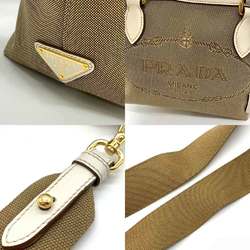 Prada Bag 2way Handbag Beige Khaki x White Shoulder Embroidery Women's Jacquard Leather 1BA111 PRADA