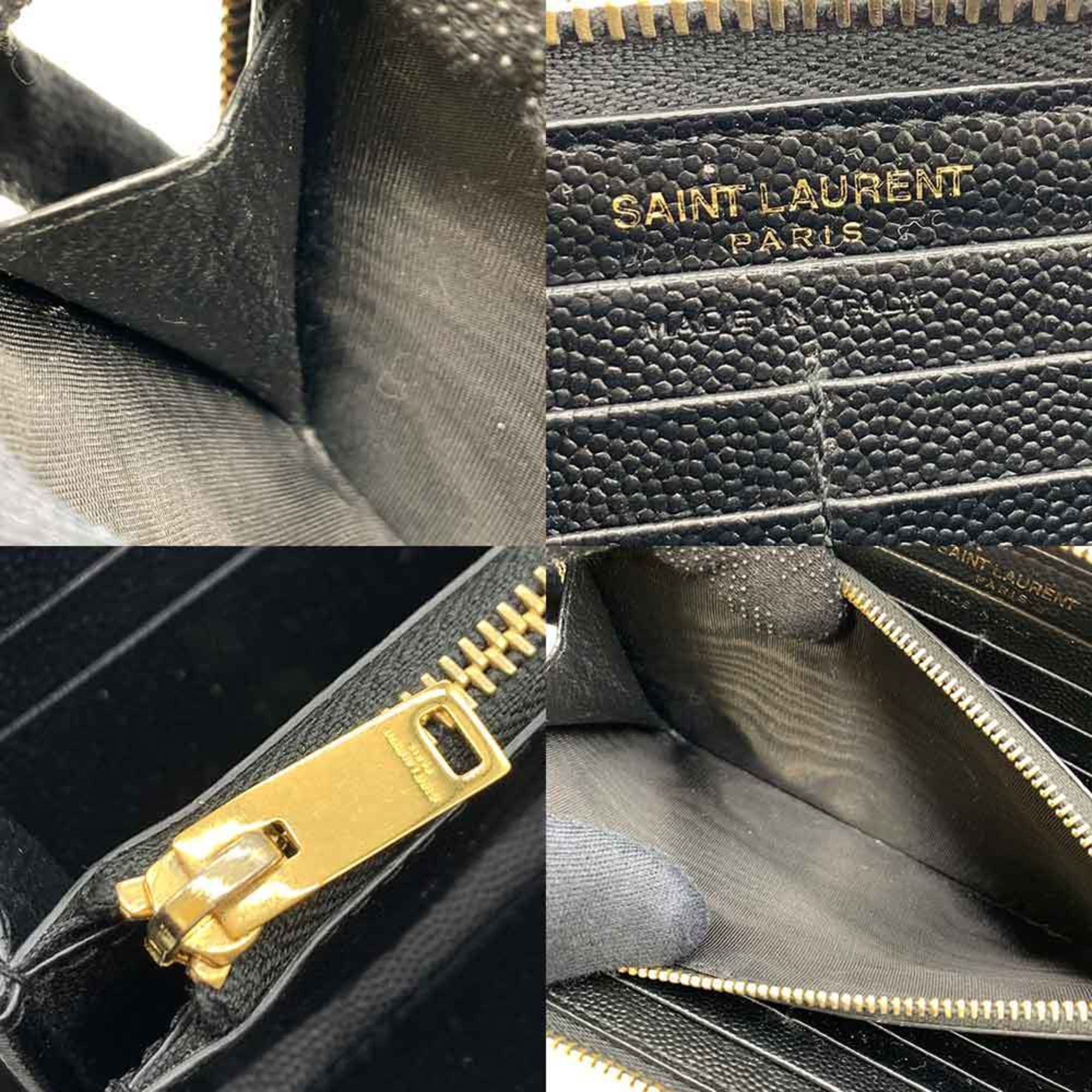 Saint Laurent Monogram Long Wallet Black Round YSL Women's Leather 358094 SAINTLAUREN
