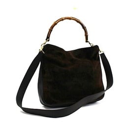 Gucci Bamboo Handbag Shoulder Bag Suede x Leather Dark Brown 001 1705 1638 GUCCI Women's