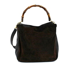 Gucci Bamboo Handbag Shoulder Bag Suede x Leather Dark Brown 001 1705 1638 GUCCI Women's