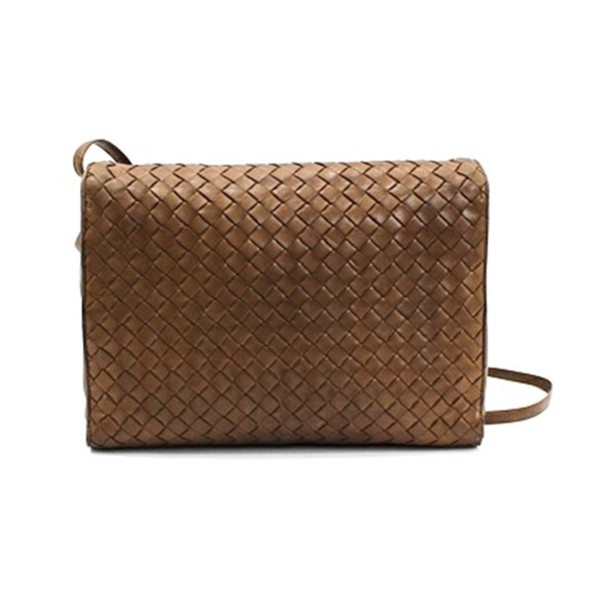 BOTTEGA VENETA Intrecciato Leather Shoulder Bag Brown Women's Soft Pochette