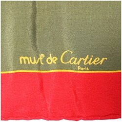 Cartier Must de Silk Scarf Muffler Panther Khaki x Red Ladies