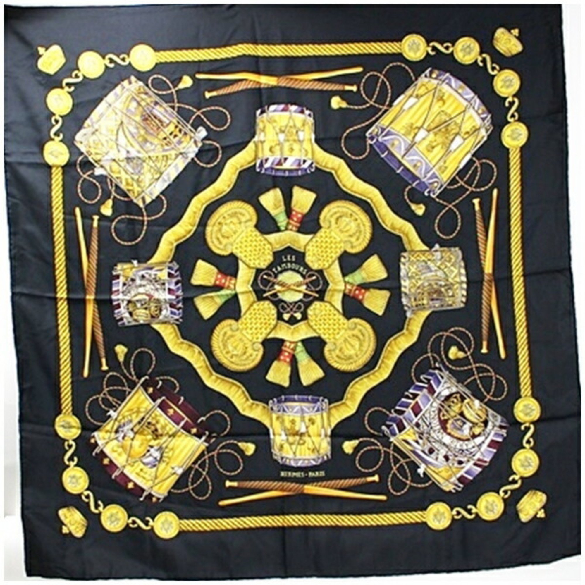 Hermes Scarf Muffler LES TAMBOURS Navy HERMES Ladies