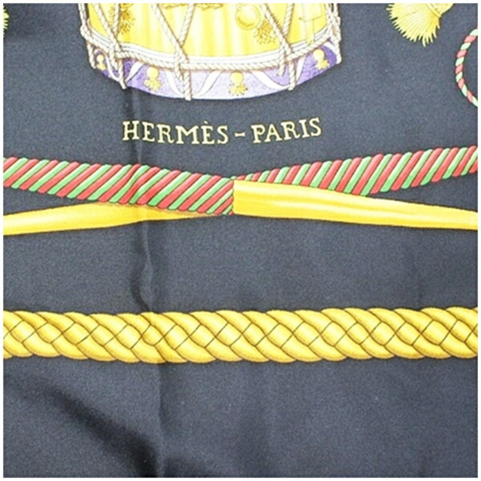 Hermes Scarf Muffler LES TAMBOURS Navy HERMES Ladies