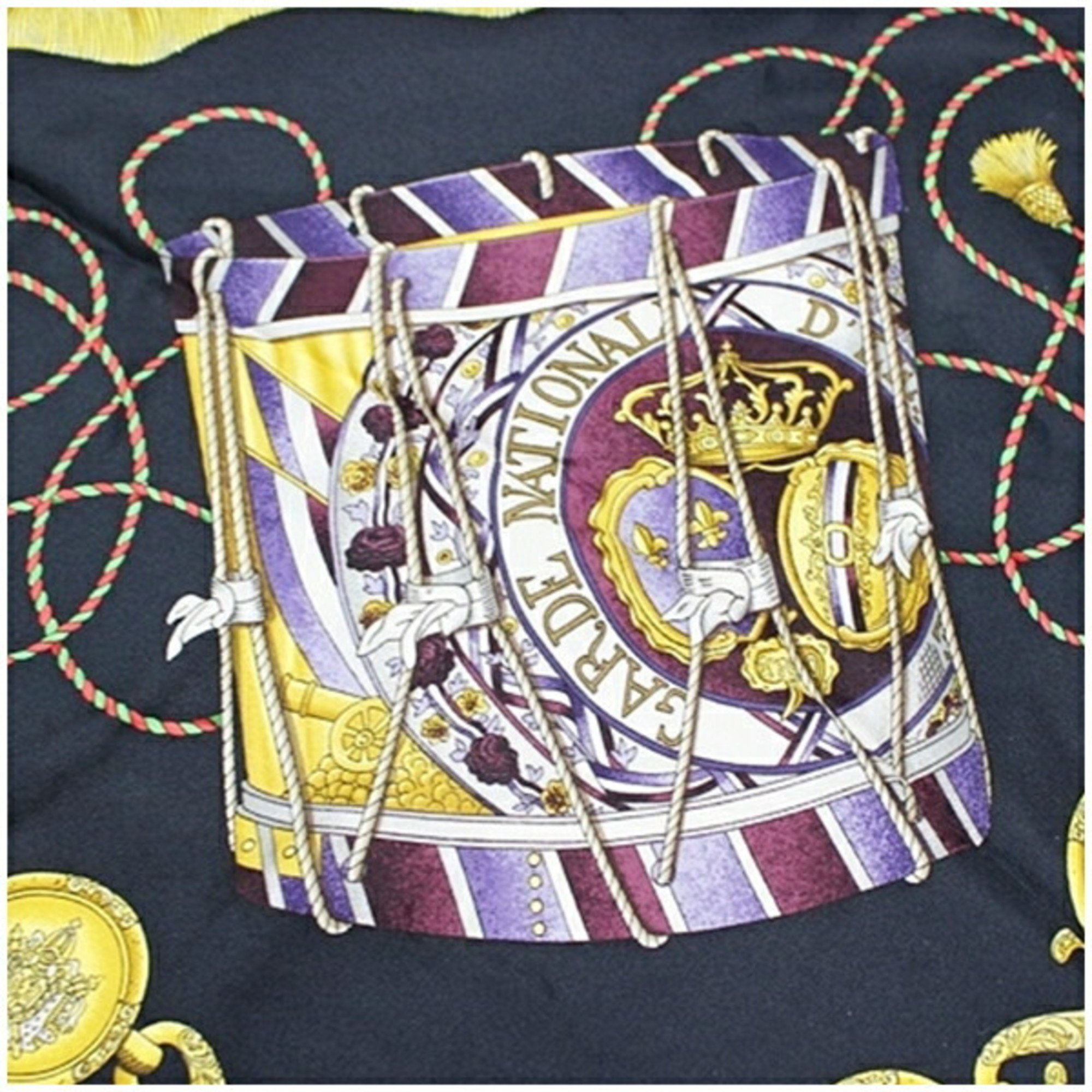 Hermes Scarf Muffler LES TAMBOURS Navy HERMES Ladies