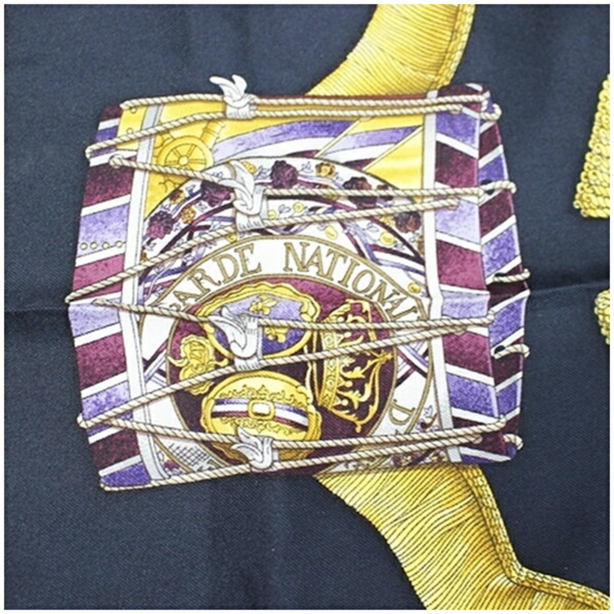 Hermes Scarf Muffler LES TAMBOURS Navy HERMES Ladies