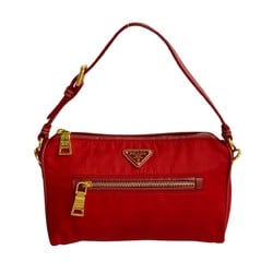 PRADA Prada Triangle metal fittings Nylon Leather Handbag Tote bag Red 27046