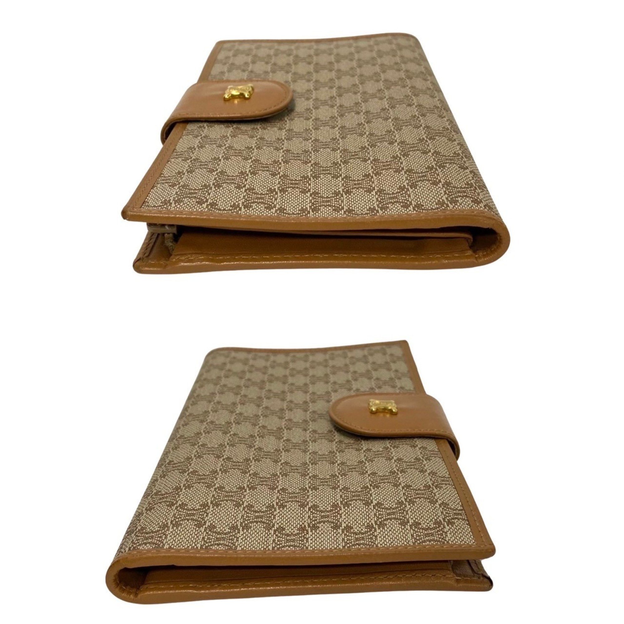 CELINE Macadam Blason Triomphe Pattern Leather Bi-Fold Long Wallet Beige 43633
