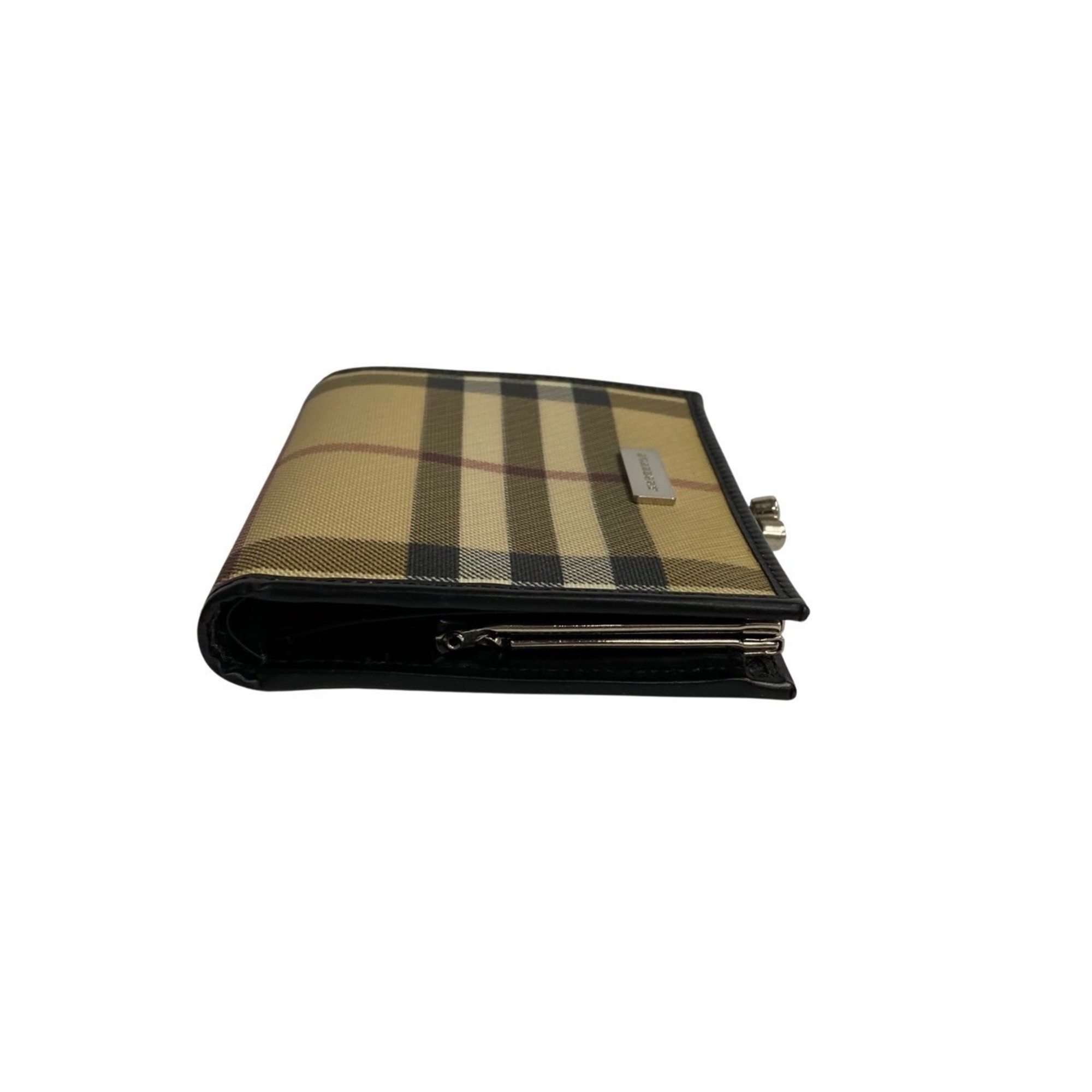 BURBERRY Nova check metal fittings, leather, coin purse, bi-fold wallet, beige, black, 42244