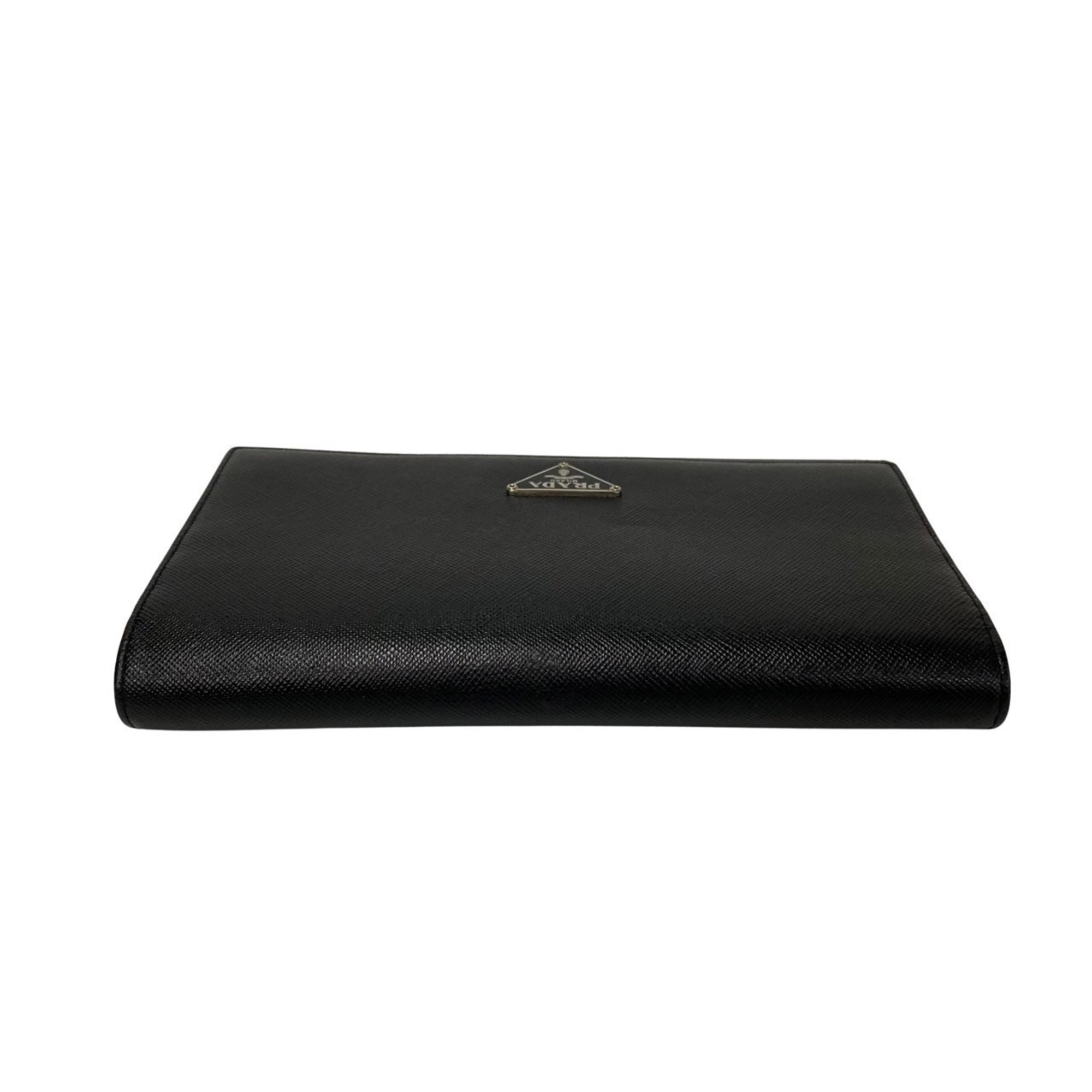PRADA Prada Triangle metal fittings Saffiano leather Bi-fold long wallet Wallet Business card holder/card case Wallet/coin Black 76432
