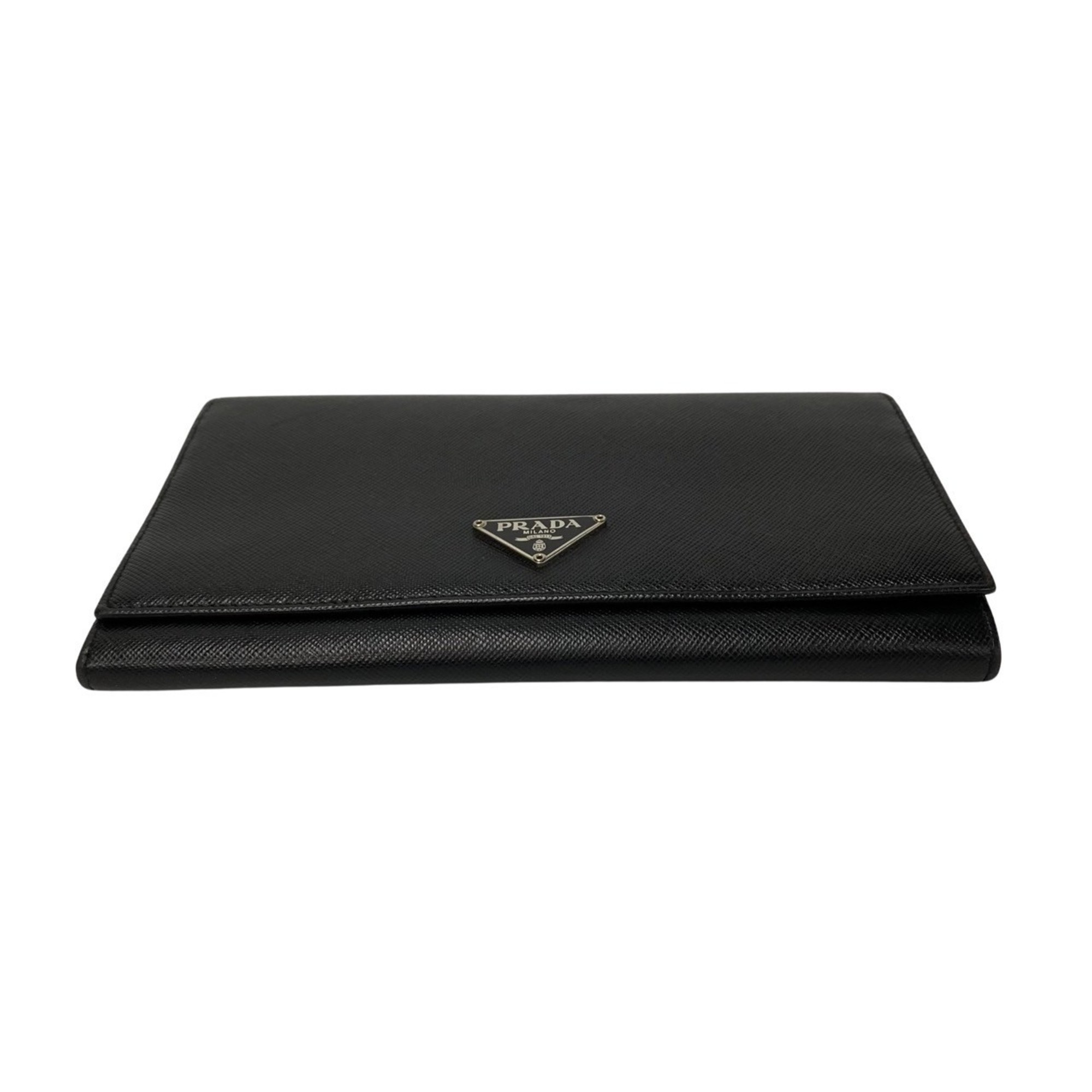 PRADA Prada Triangle metal fittings Saffiano leather Bi-fold long wallet Wallet Business card holder/card case Wallet/coin Black 76432