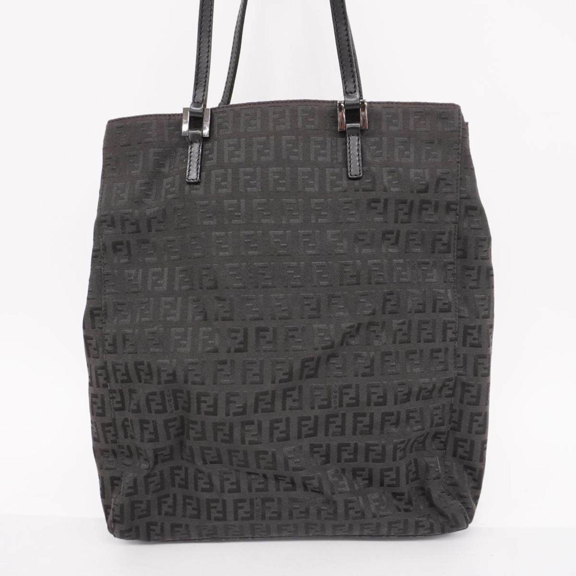 Fendi Tote Bag Zucchino Nylon Canvas Leather Black Women's