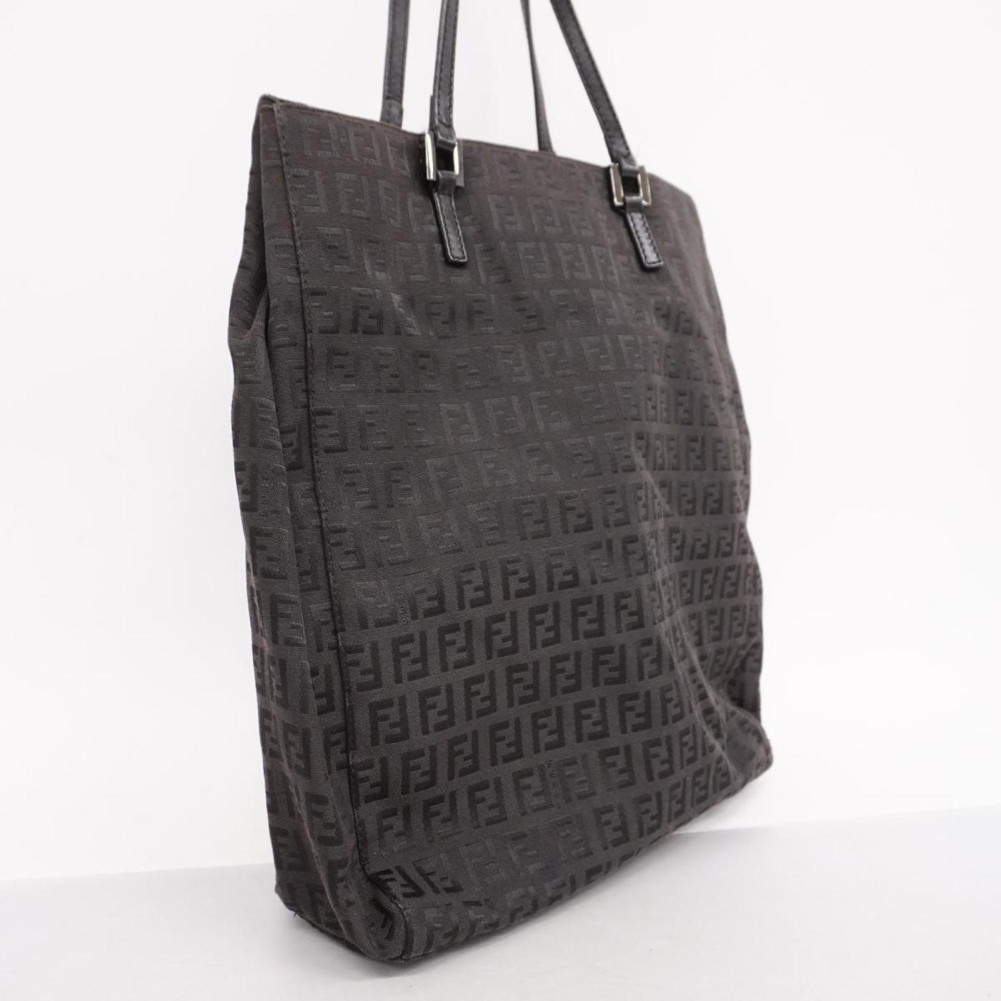 Fendi Tote Bag Zucchino Nylon Canvas Leather Black Women's