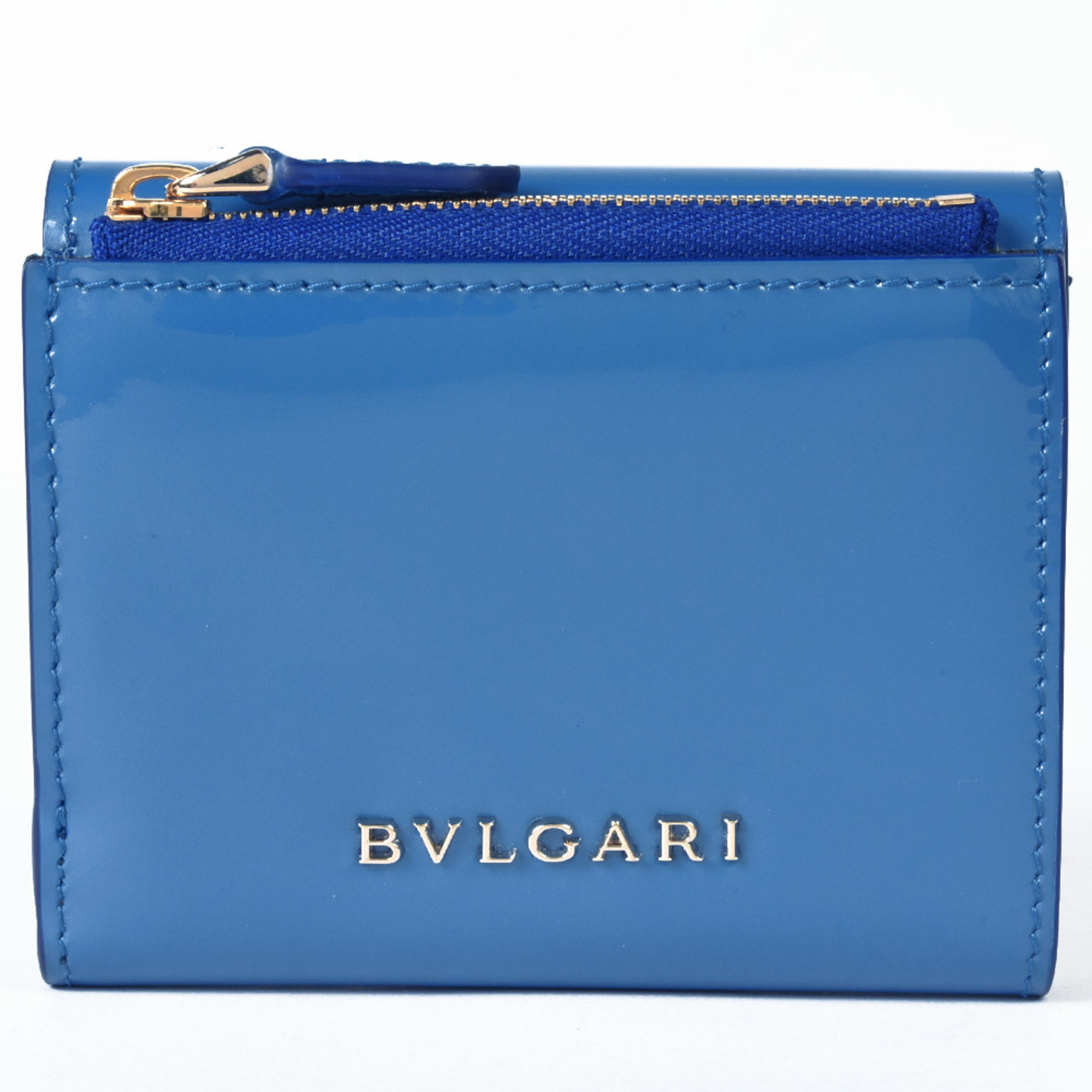BVLGARI Serpenti Forever Trifold Wallet Enamel Patent Leather Blue Ladies