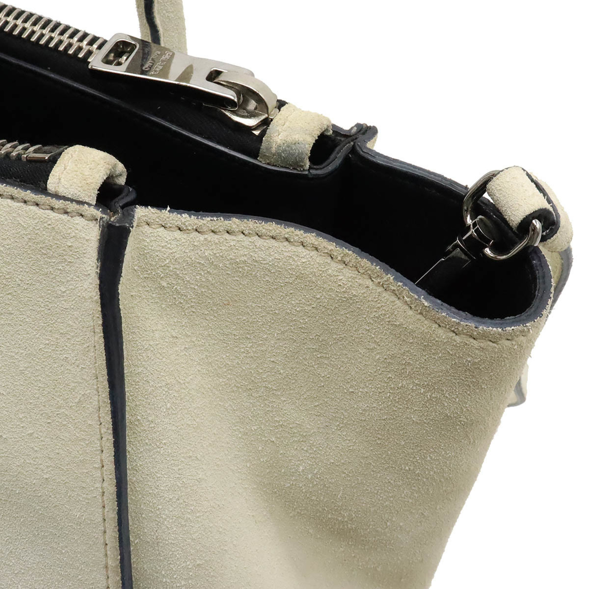 PRADA W Zip Handbag Shoulder Bag Suede Leather TALCO Ivory Boutique Purchased Item BN2625