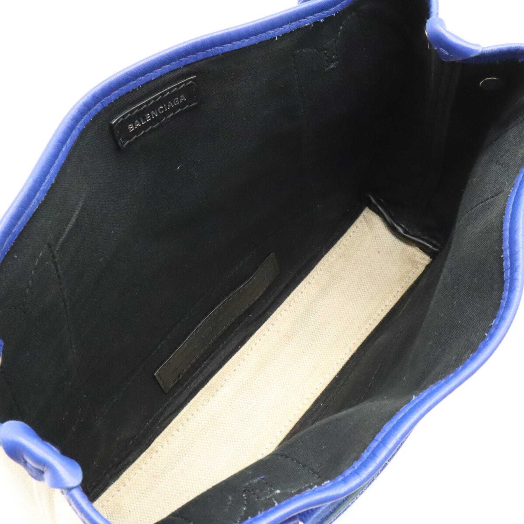 BALENCIAGA Navy Cabas XS Handbag Tote Bag Canvas Ivory Blue 390346