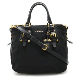 PRADA Prada Jacquard Tote Bag Shoulder Nylon Leather NERO Black BN1983
