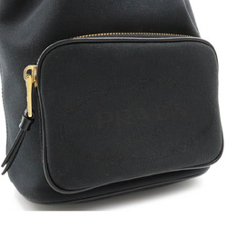 PRADA Jacquard Handbag Bucket Bag Shoulder Canvas NERO Black outlet 1BH038