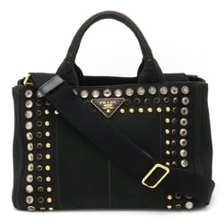 PRADA Prada CANAPA Tote Bag Handbag Shoulder Bijou Studded Canvas NERO Black B24390
