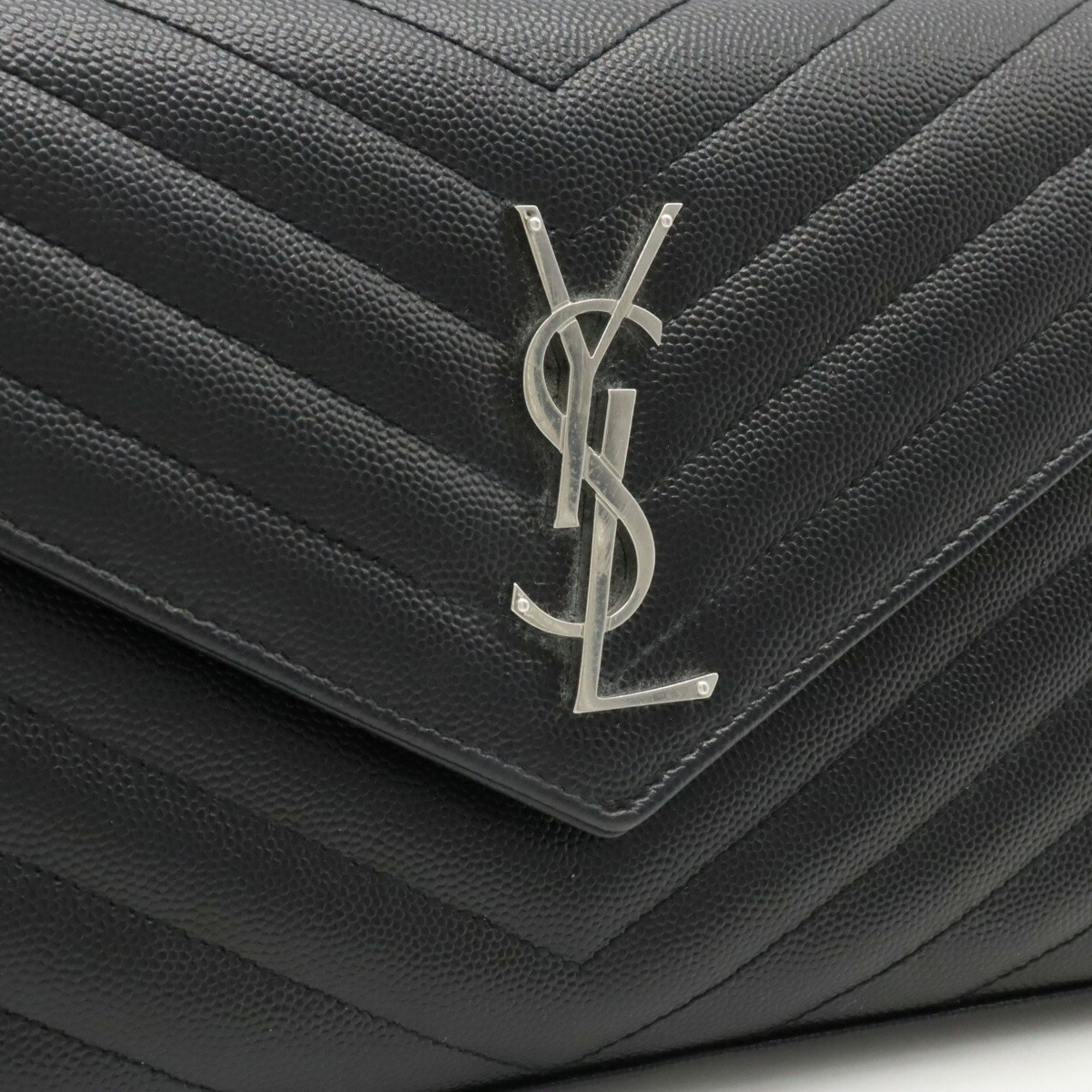 Yves Saint Laurent SAINT LAURENT PARIS Saint Laurent Paris Yves Monogram Chain Wallet Clutch Bag Leather Black 377828
