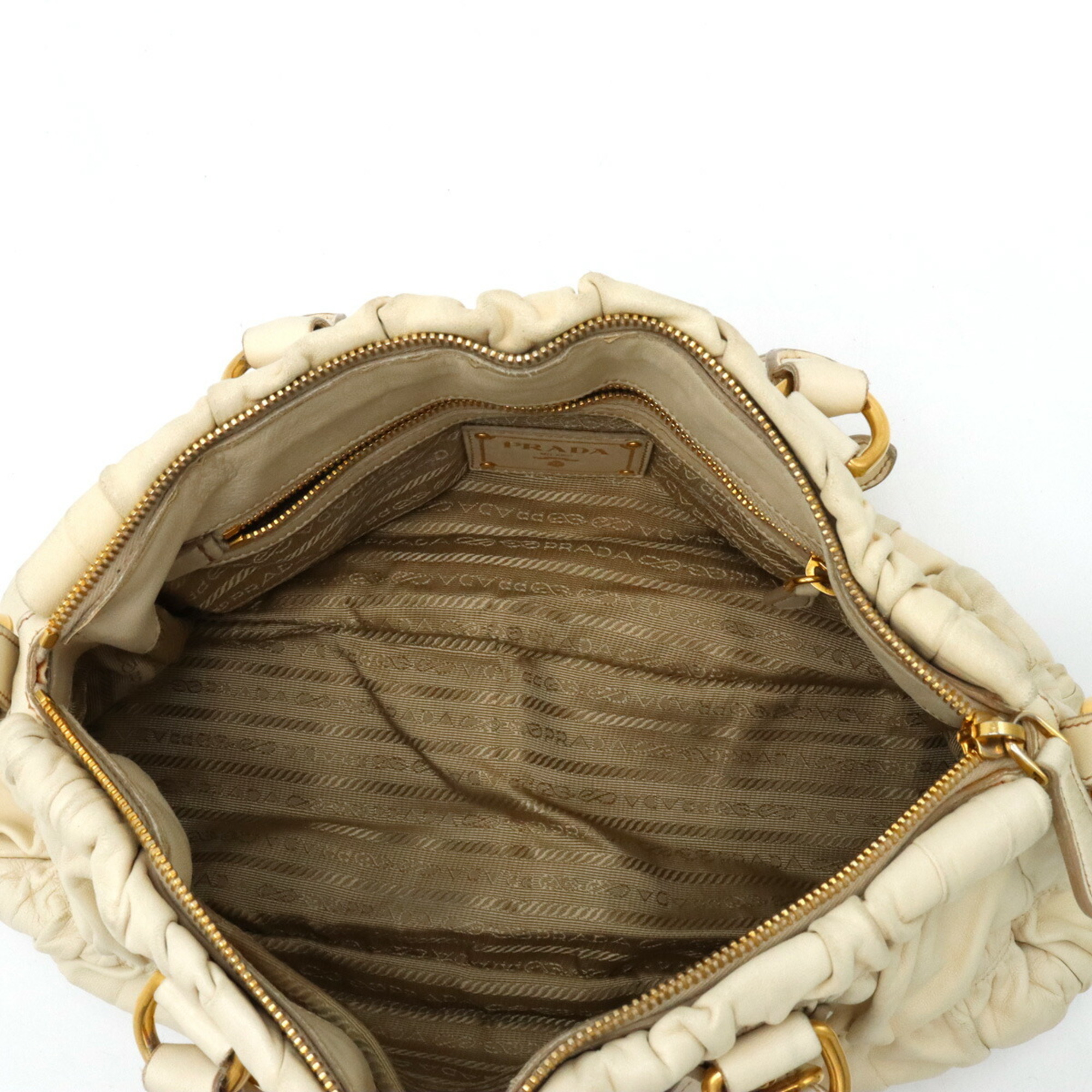 PRADA Prada gathered handbag shoulder bag leather ivory BN1407