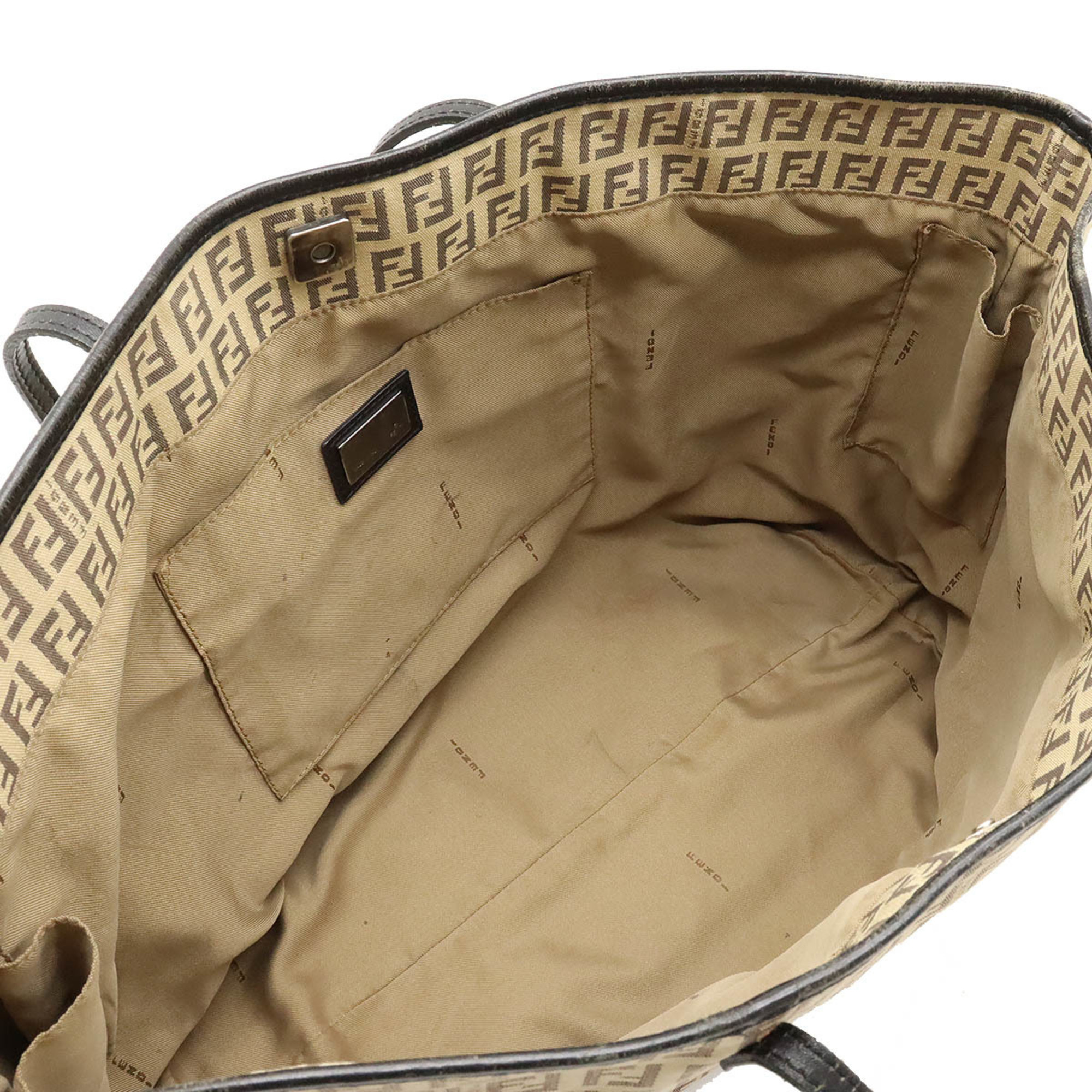FENDI Zucchino pattern tote bag shoulder canvas leather beige black 8BH104