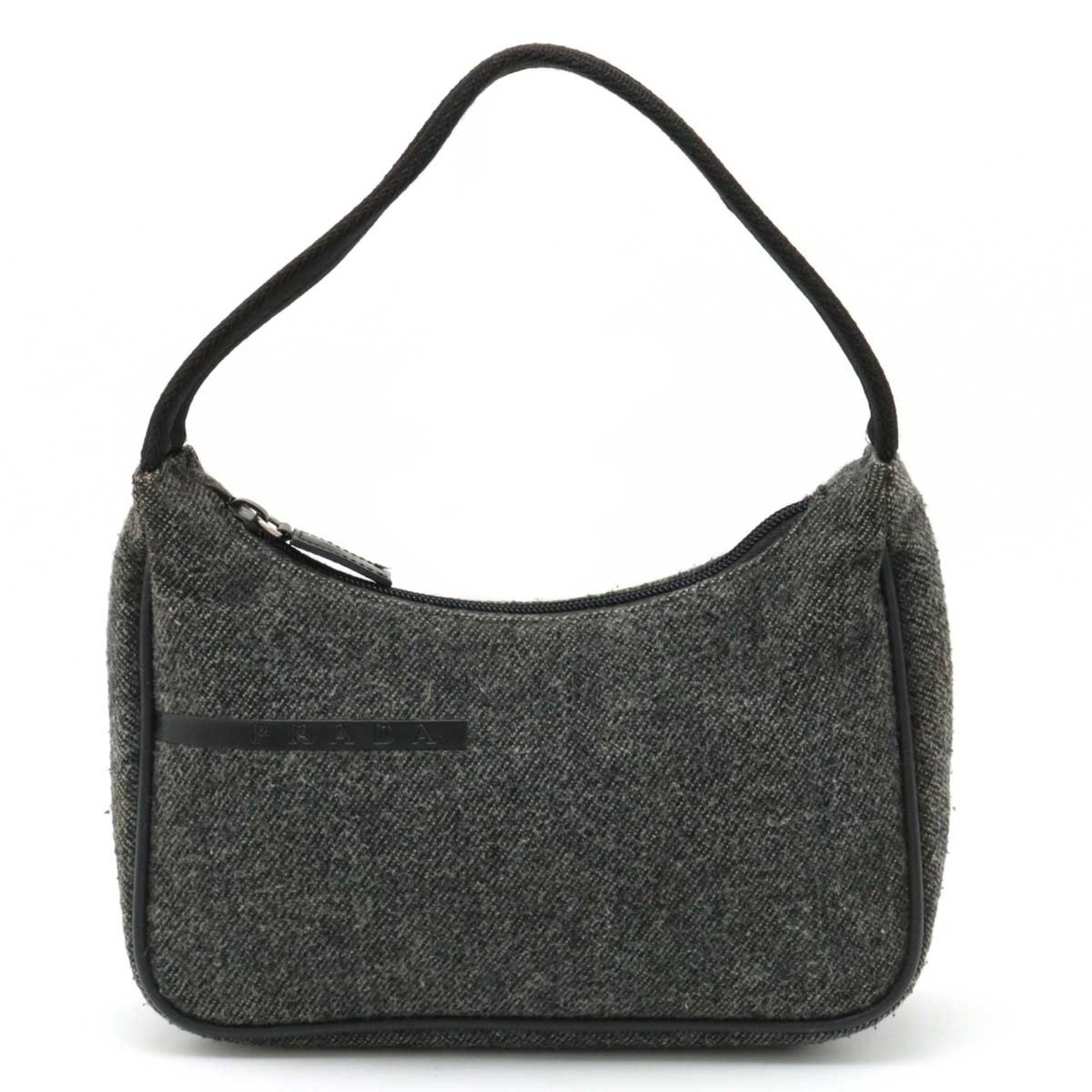 PRADA Prada Sports Pouch Handbag Wool Nylon Gray Black MV515