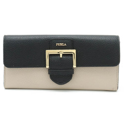 FURLA FLO bifold long wallet belt motif bicolor leather black light gray
