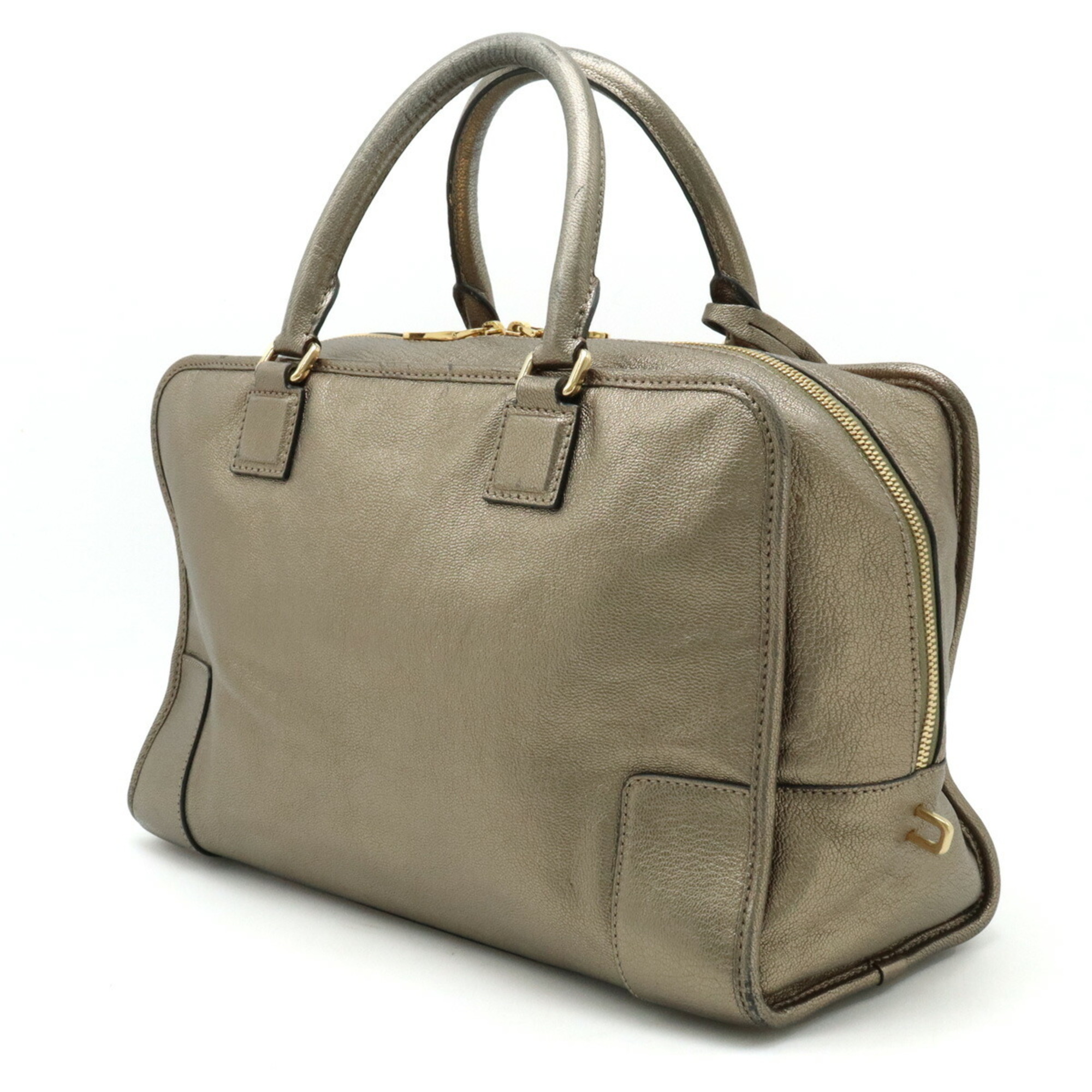 LOEWE Amazona 35 Anagram Handbag Boston Bag Metallic Leather Gilver Silver Gold