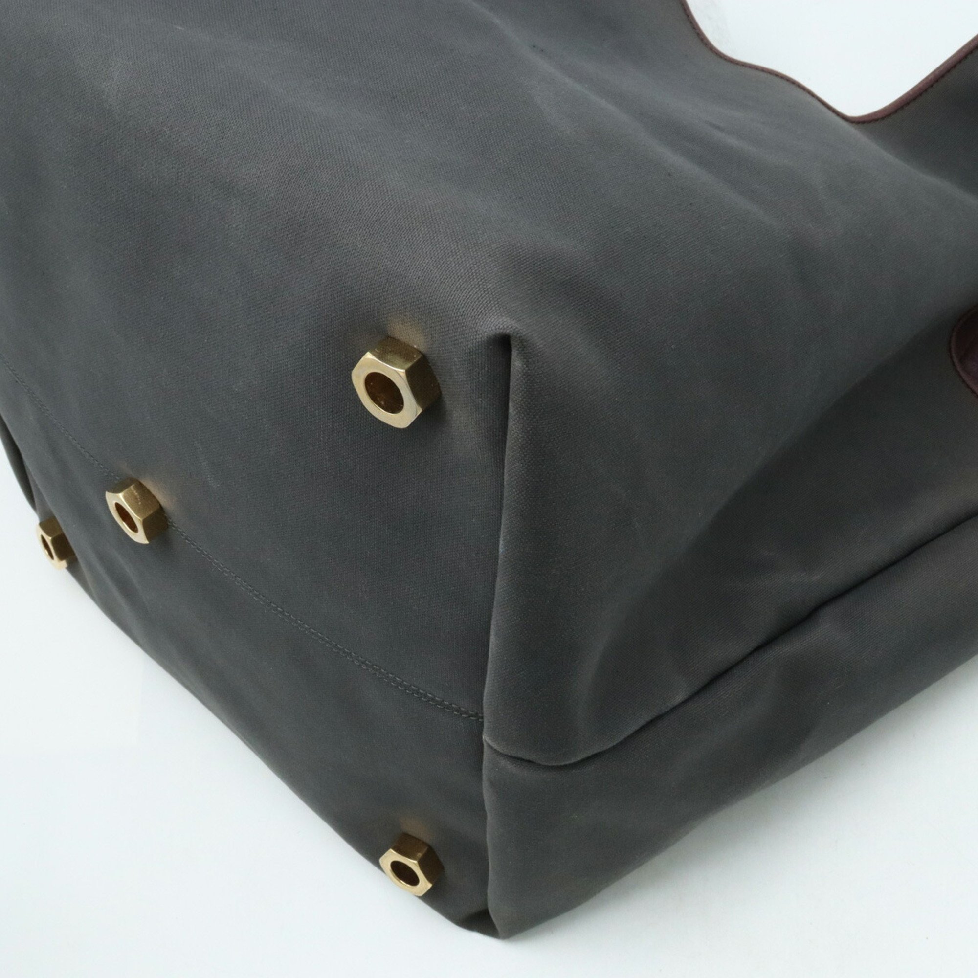 LOEWE Karie GM Tote Bag Handbag Canvas Leather Gray Purple