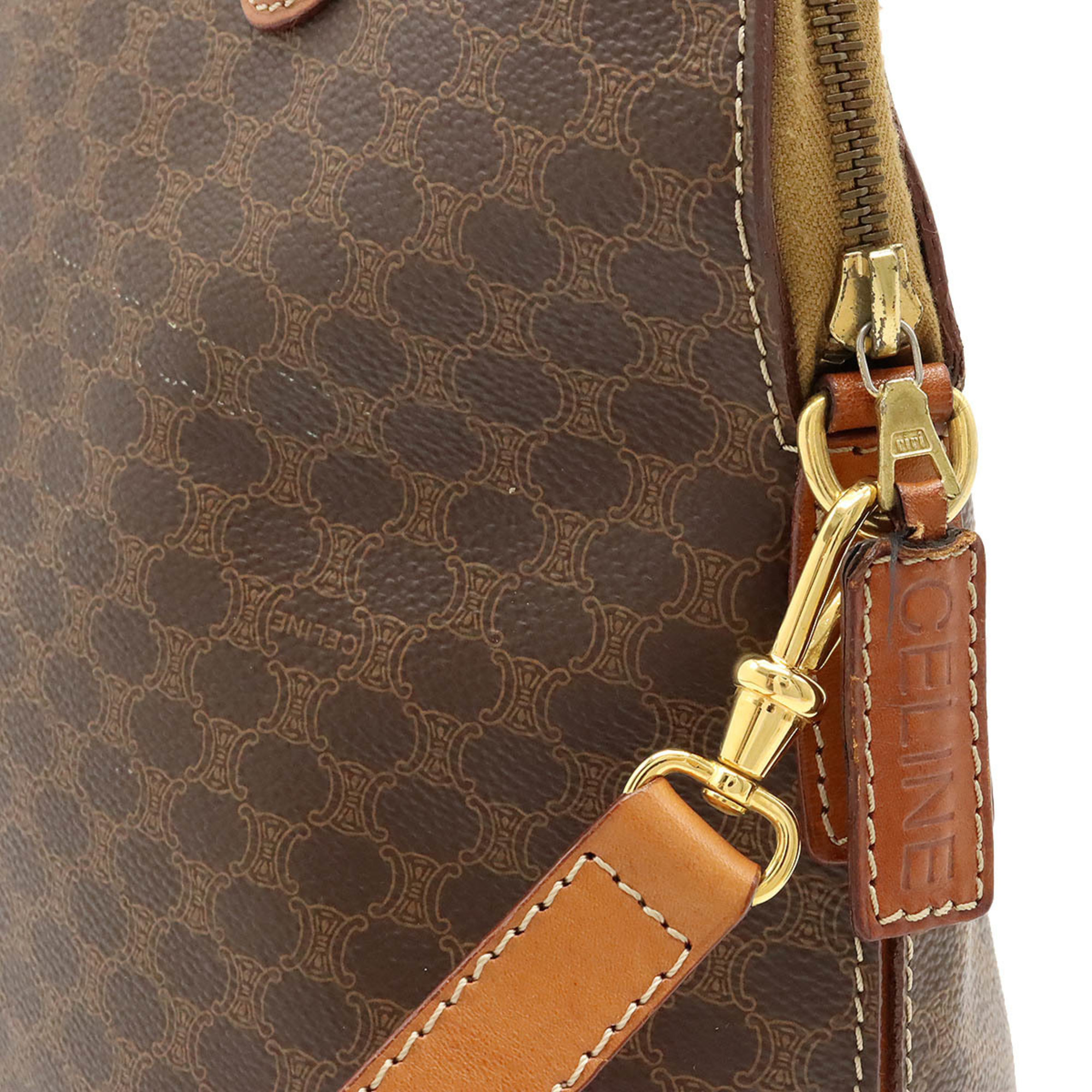 CELINE Macadam pattern handbag shoulder bag PVC leather dark brown